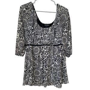 LANE BRYANT Floral Peasant Top Women’s 18/20 Black White Empire Waist Y2k